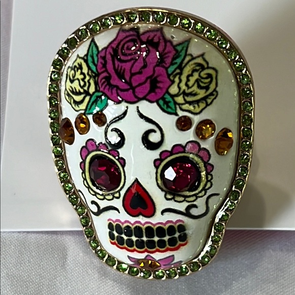Betsey Johnson Sugar Skull Ring Adjustable Enamel NWT - Picture 2 of 7